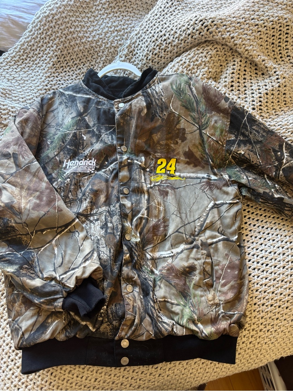 Realtree Camo Bomber Jacket with Yellow 24 Chest Accent